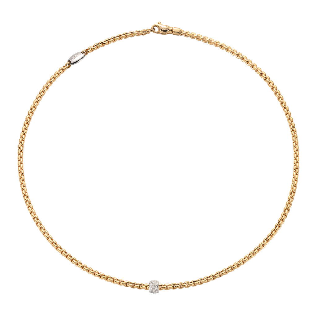 Fope Eka Yellow Gold Necklace with white gold rondel pave diamond