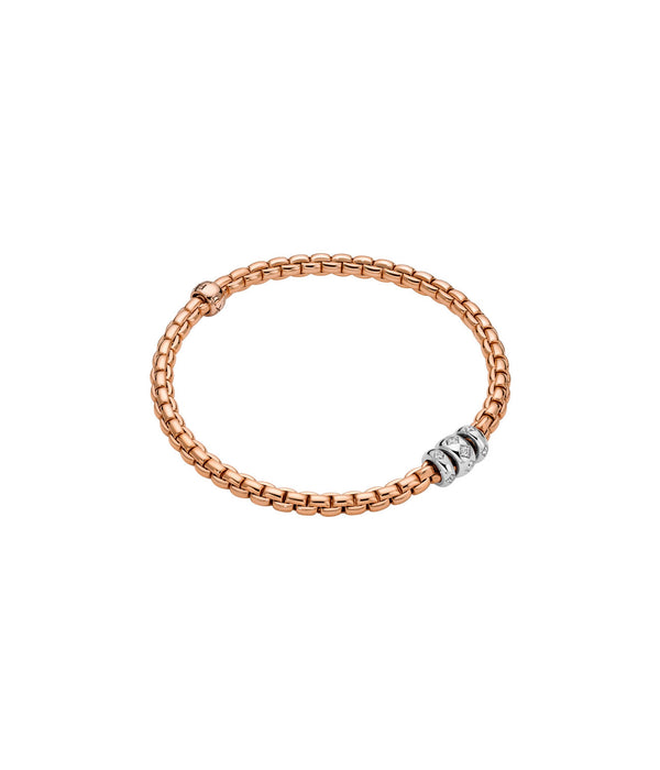 Fope Eka YELLOW Gold Bracelet with three white rondels and diamond in extra small size (Copy)