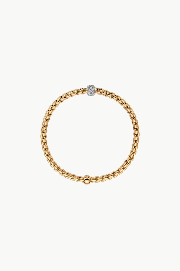 Fope Eka Yellow Gold Bracelet with White Gold and Diamond Pave extra Small size