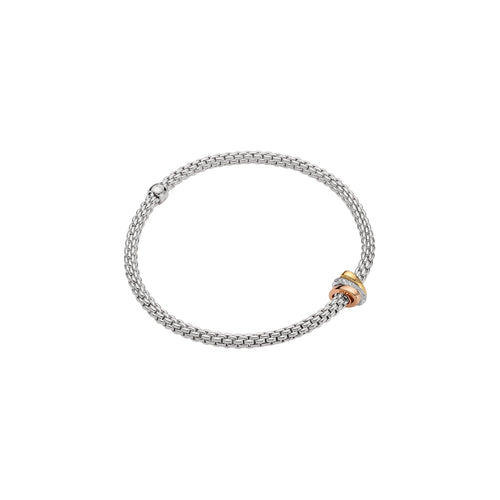 Fope Prima White Gold Bracelet with 3 tones gold diamond rondels in large size