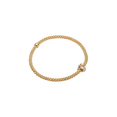 Fope Prima Yellow Gold Bracelet Flex'it with YELLOW AND WHITE GOLD diamond rondel in medium