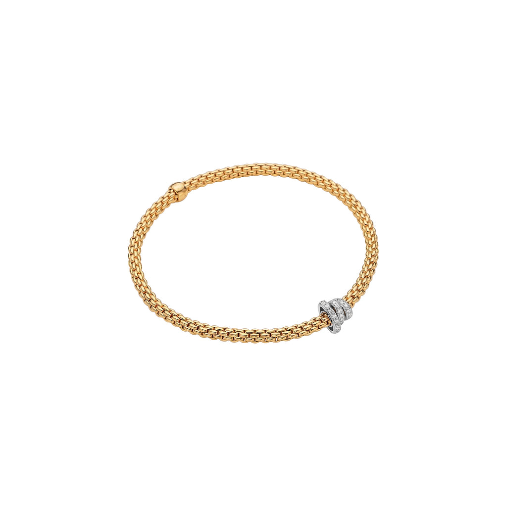 Fope Prima White Gold Bracelet with 3 tones gold diamond rondels