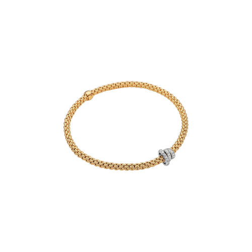 Fope Prima Yellow Gold Bracelet Flex'it with YELLOW AND WHITE GOLD diamond rondels IN EXTRA SMALL