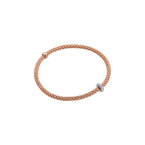 Fope Prima Rose Gold Bracelet with pave diamond white gold rondel in extra small size