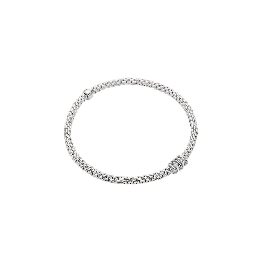 Fope Prima White Gold Bracelet with white gold pave diamond rondels in small size