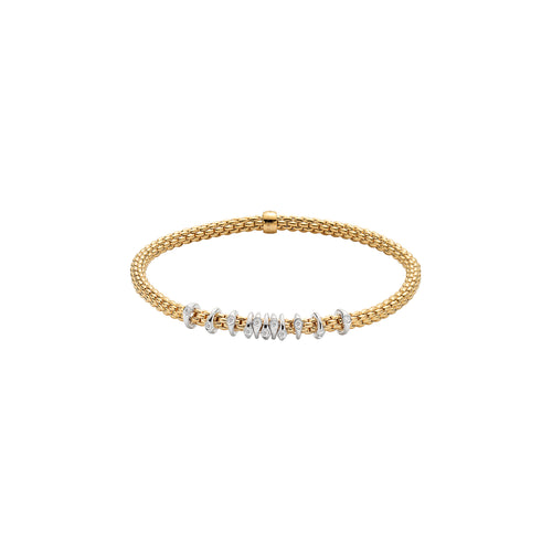 Fope Prima White Gold Bracelet with yellow gold pave diamond rondels in small size
