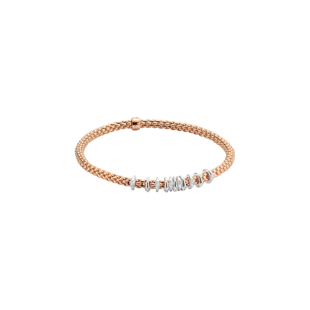 Fope Prima White Gold Bracelet with rose gold pave diamond rondels in small size