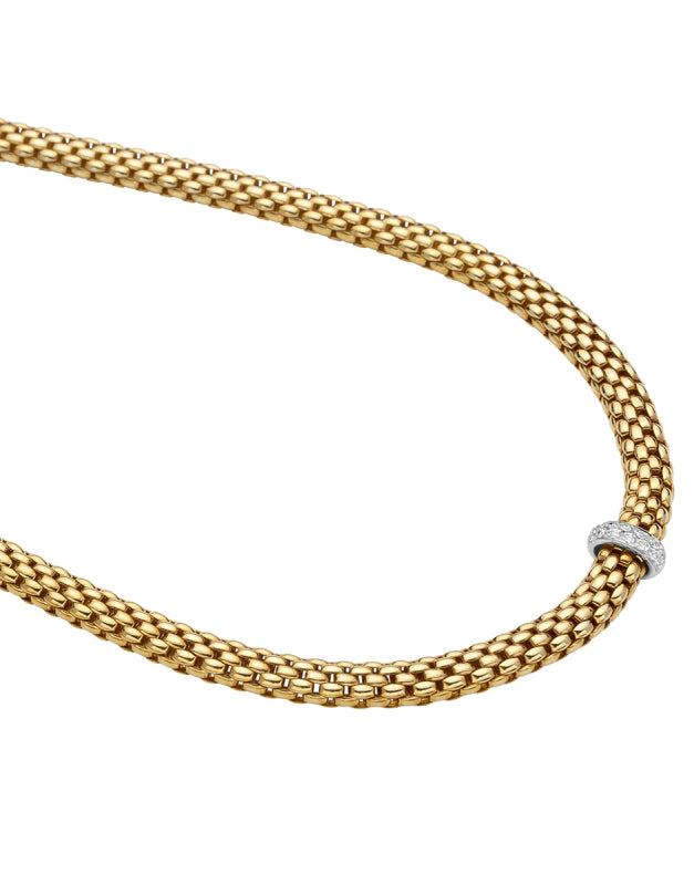 Fope Vendome Yellow Gold Necklace with White Gold and Diamond Pave