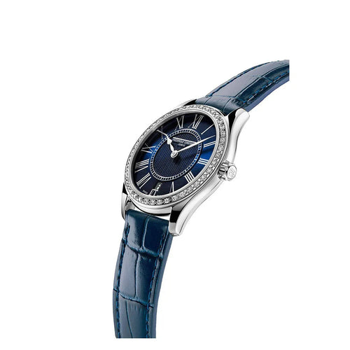 Frederique Constant Classics Quartz on Blue Leather Strap with Diamond Bezel