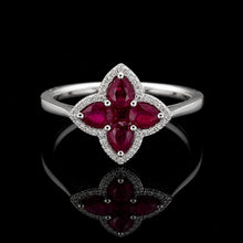 Load image into Gallery viewer, 18k white gold Natural Ruby Clover Ring with natural diamonds