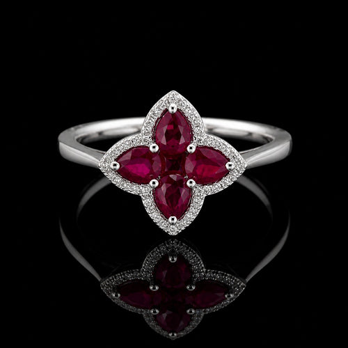 18k white gold Natural Ruby Clover Ring with natural diamonds