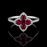 18k white gold Natural Ruby Clover Ring with natural diamonds
