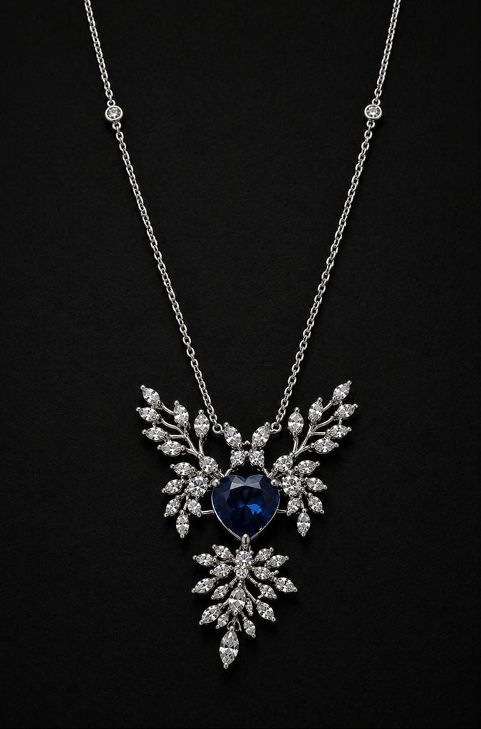 18k white gold Natural Blue Sapphire and Diamond Necklace