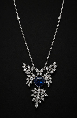 18k white gold Natural Blue Sapphire and Diamond Necklace