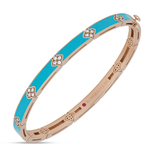 Roberto Coin Love In Verona Bangle with Turquoise Enamel & Diamonds in 18k rose gold