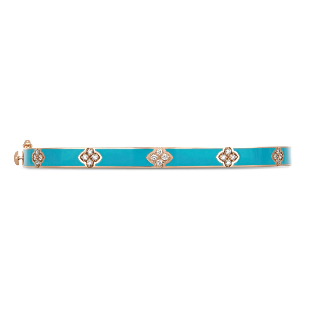 Roberto Coin Love In Verona Bangle with Turquoise Enamel & Diamonds in 18k rose gold