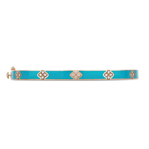 Roberto Coin Love In Verona Bangle with Turquoise Enamel & Diamonds in 18k rose gold