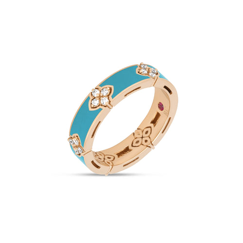 Roberto Coin Love in Verona Ring with Turquoise Ceramic Enamel and Diamonds  in 18k rose gold