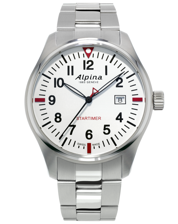 Alpina Startimer White Pilot Quartz on Bracelet