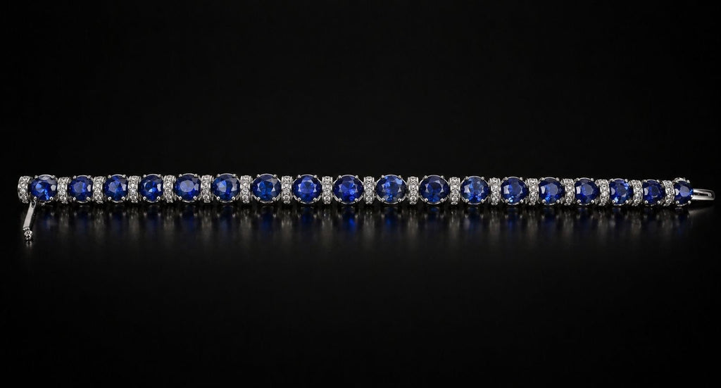 18k white gold Natural Blue Sapphire -4.69ct and Diamond -0.96ct Bracelet