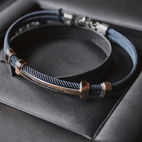 Baraka 316L Bracelet -Steel Blue PVD/ RG/ Silver/ Black Diamonds