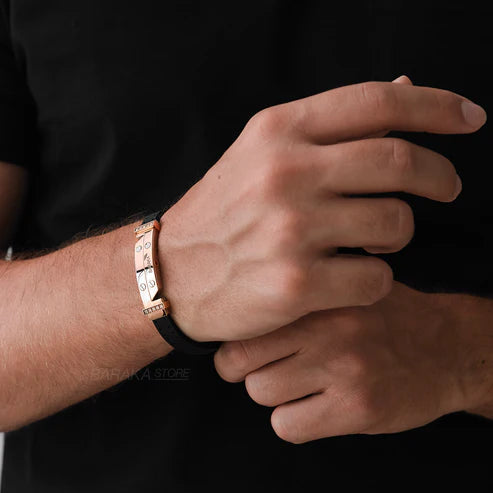 Baraka Vortex Bracelet -Rose Gold/ Rubber/ Steel/ RG/ Black Diamonds