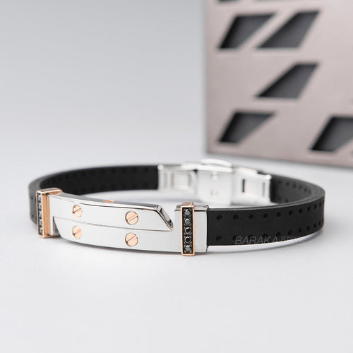 Baraka Vortex Bracelet -Rubber/ Steel/ RG/ Black Diamonds