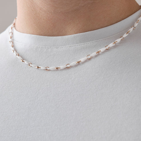 Baraka Cyborg Ceramic Chain Necklace -White Cermaic/ RG/ White Diamond