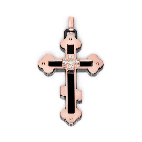 Baraka Prive Cross Pendant -Black Cermaic/ RG/ White Diamonds