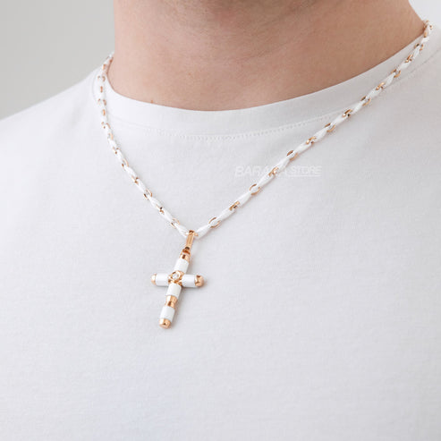 Baraka Snake Cross Pendant -White Cermaic/ RG/ White Diamond