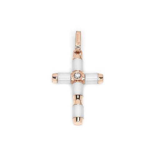Baraka Snake Cross Pendant -White Cermaic/ RG/ White Diamond
