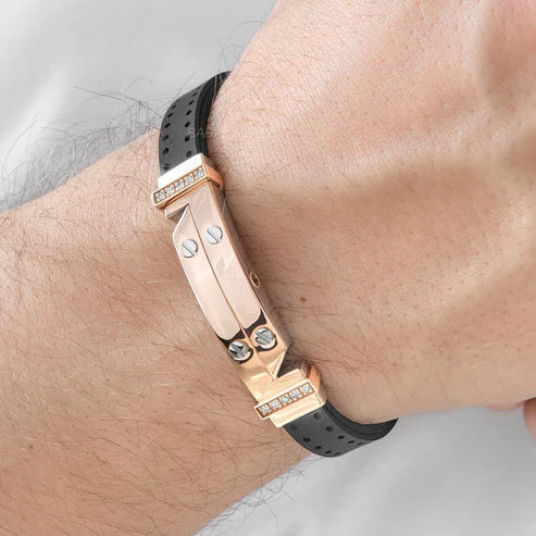 Baraka Vortex Bracelet -Rose Gold/ Rubber/ Steel/ RG/ Black Diamonds
