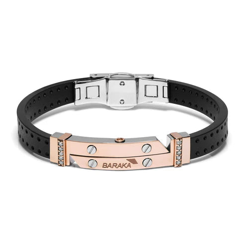 Baraka Vortex Bracelet -Rose Gold/ Rubber/ Steel/ RG/ Black Diamonds
