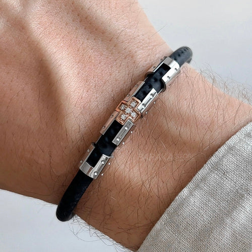 Baraka Vortex Bracelet -Rubber/ Steel/ RG/ White Diamonds