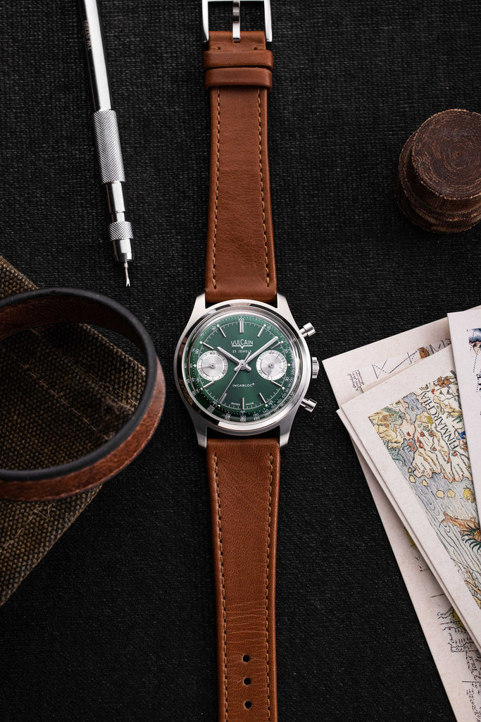 Chronograph 70's - Green Limited Edition with Brown Plain Strap