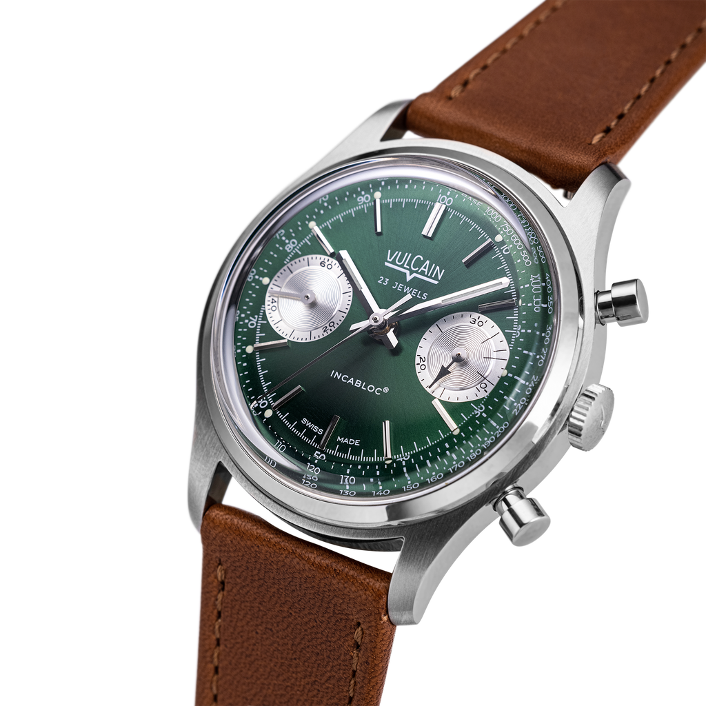 Chronograph 70's - Green Limited Edition with Brown Plain Strap