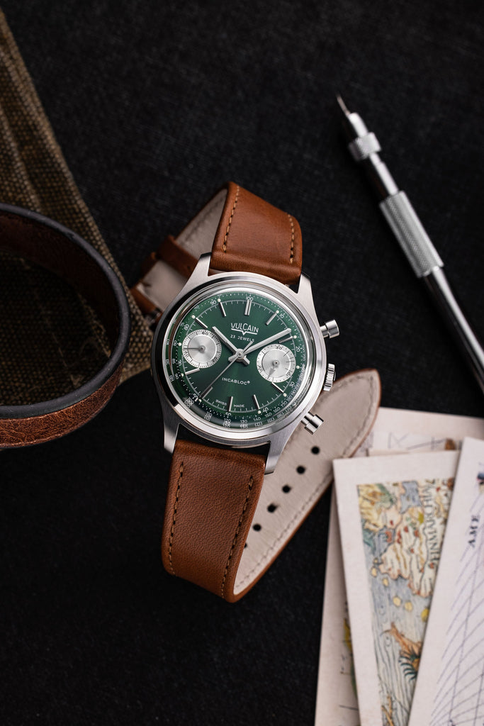 Chronograph 70's - Green Limited Edition with Brown Plain Strap