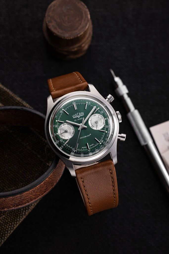 Chronograph 70's - Green Limited Edition with Brown Plain Strap