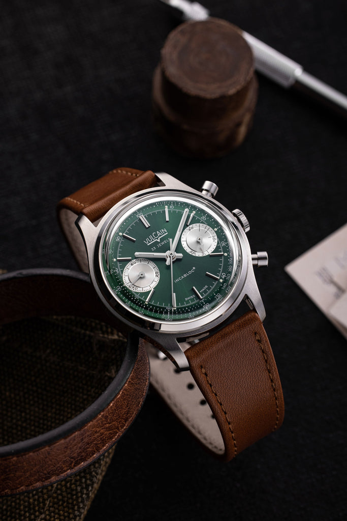 Chronograph 70's - Green Limited Edition with Brown Plain Strap