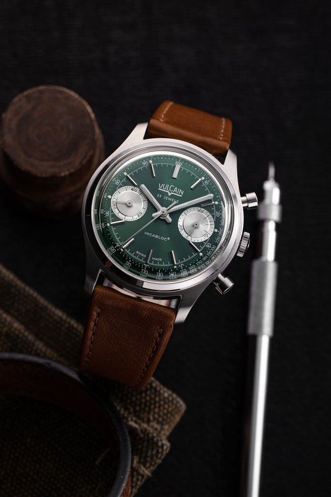 Chronograph 70's - Green Limited Edition with Brown Plain Strap