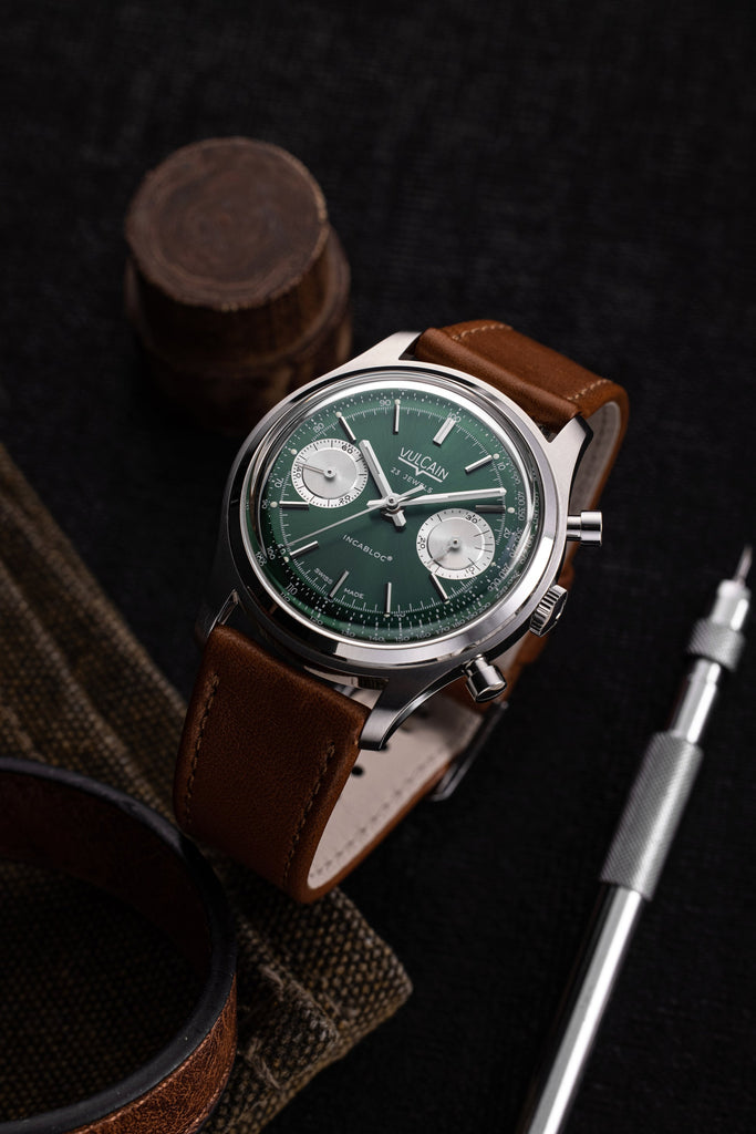 Chronograph 70's - Green Limited Edition with Brown Plain Strap