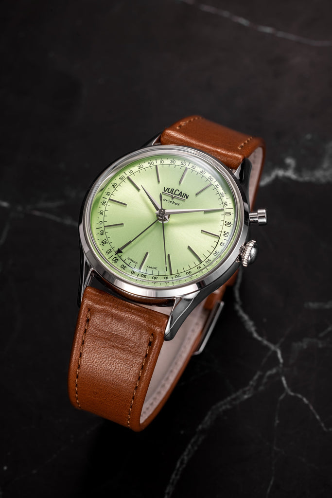 Cricket President 39 mm Limited Edition - Pistachio Green on Brown Plain Leather