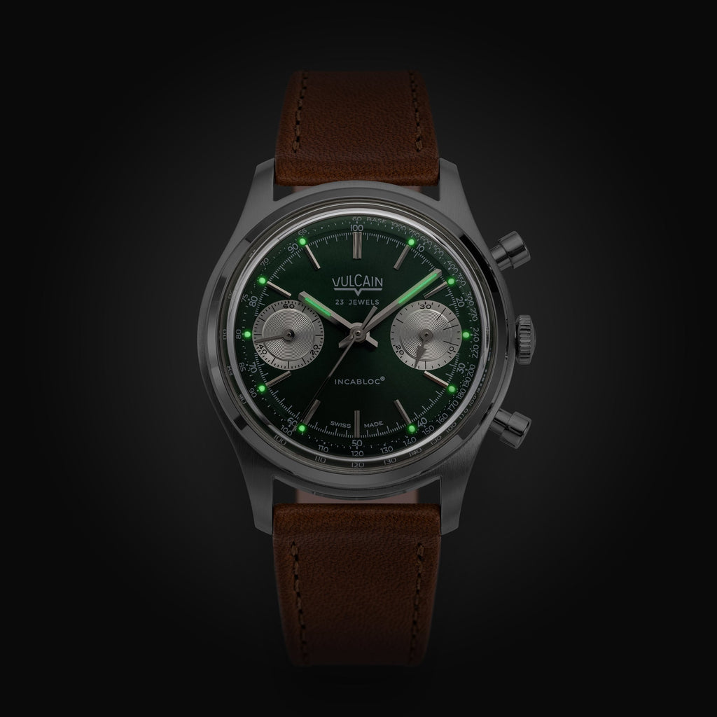 Chronograph 70's - Green Limited Edition with Brown Plain Strap