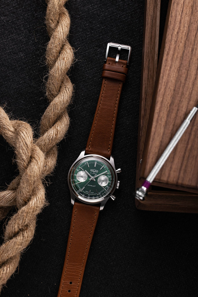 Chronograph 70's - Green Limited Edition with Brown Plain Strap