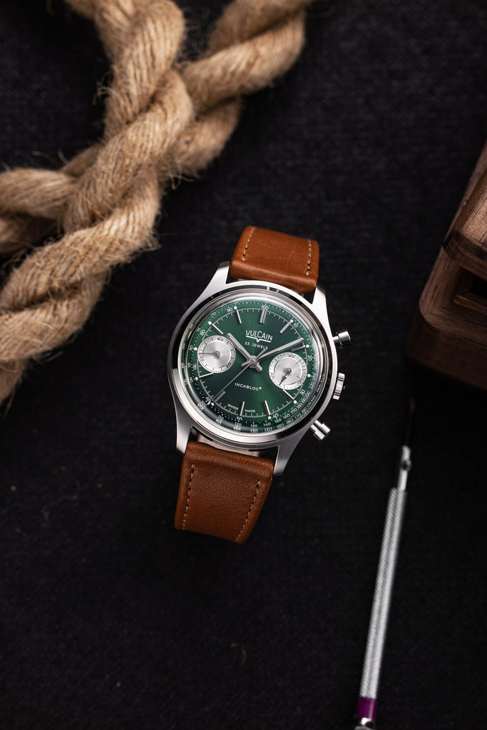 Chronograph 70's - Green Limited Edition with Brown Plain Strap