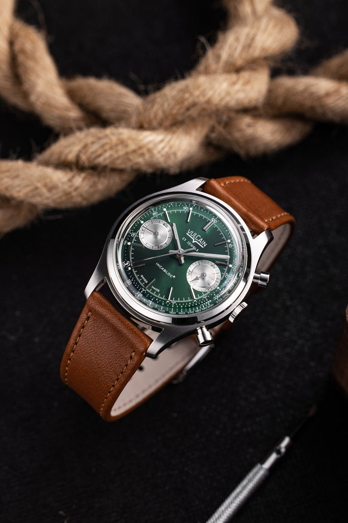 Chronograph 70's - Green Limited Edition with Brown Plain Strap