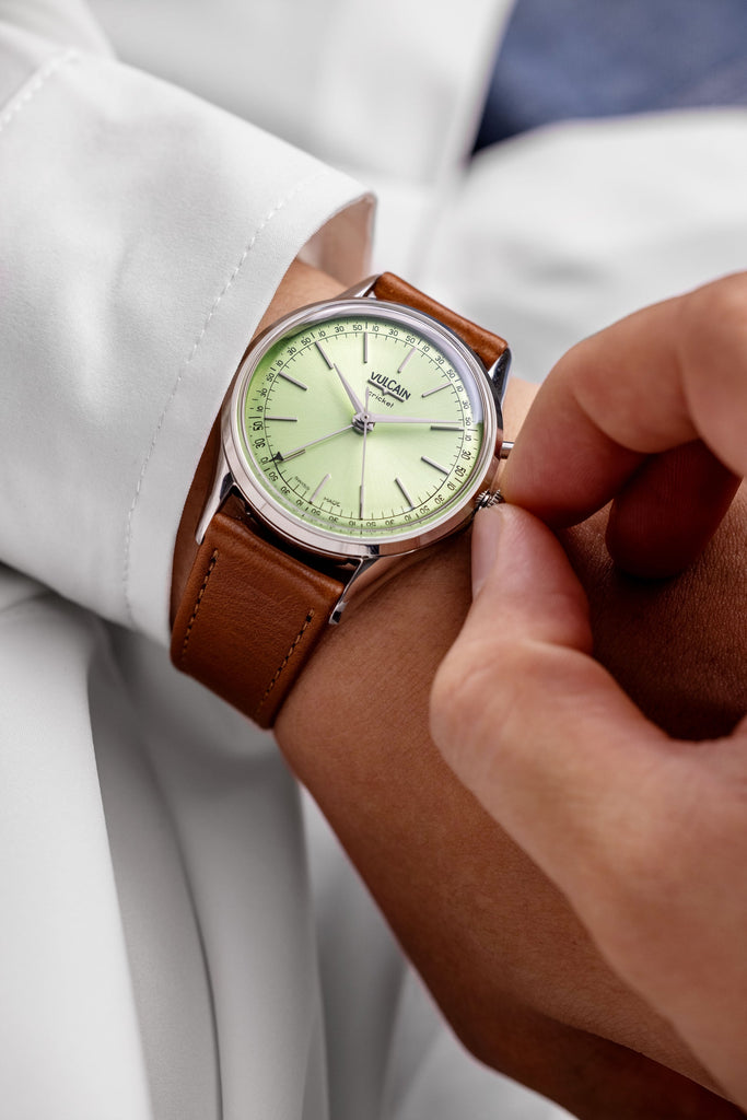 Cricket President 39 mm Limited Edition - Pistachio Green on Brown Plain Leather