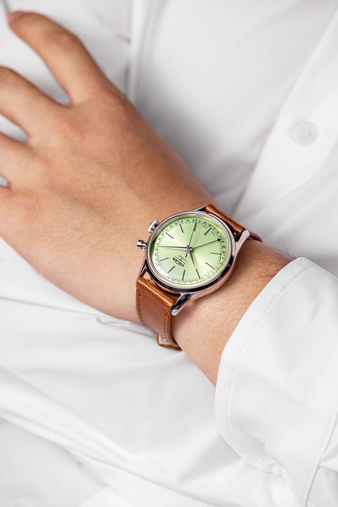 Cricket President 39 mm Limited Edition - Pistachio Green on Brown Plain Leather