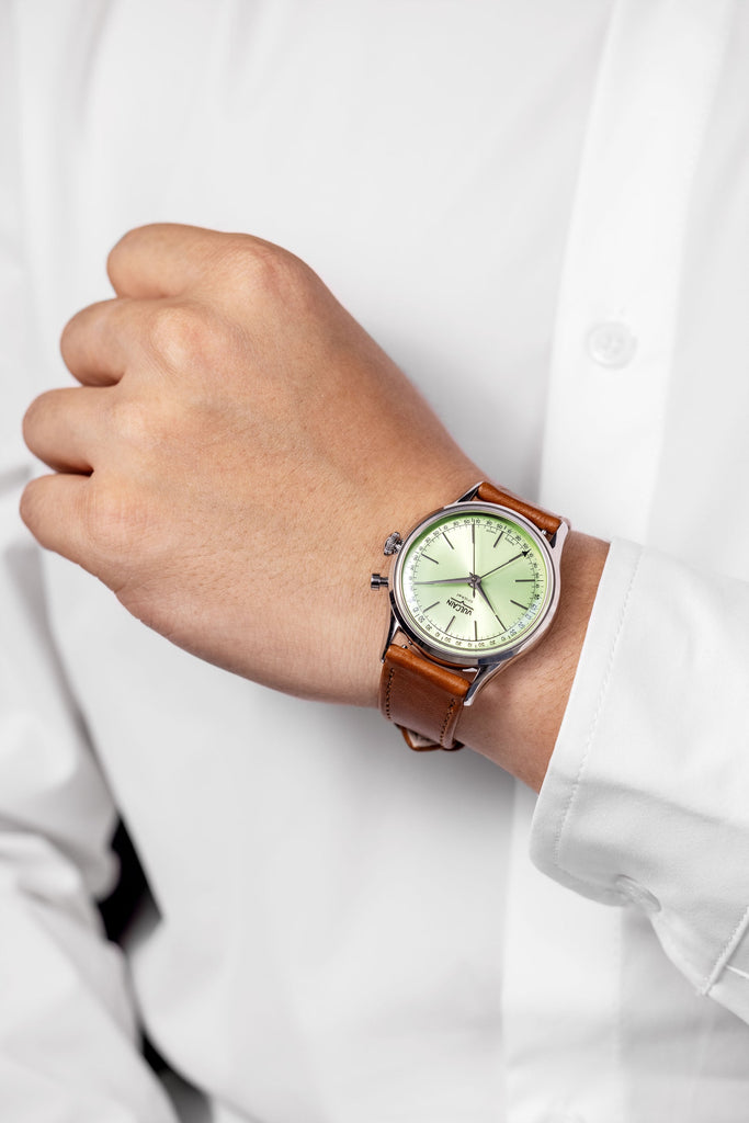 Cricket President 39 mm Limited Edition - Pistachio Green on Brown Plain Leather