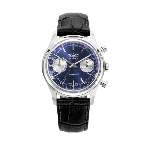 Chronograph 70's - Blue with Black Croco pattern Strap